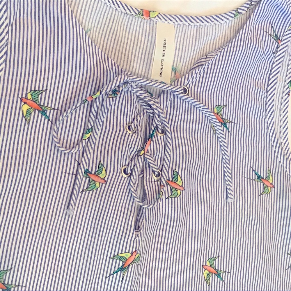 TOGETHER CLOTHING - SPARROWS & STRIPES LACE UP SLEEVELESS BLOUSE - Picture 2 of 7